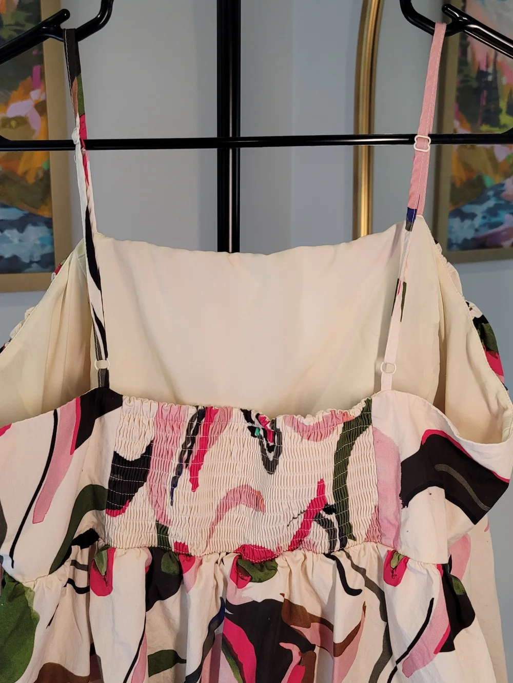 ANTHROPOLOGIE Adjustable Strap Bubble Hem Short Dress Pink Abstract Size XL - Picture 5 of 10